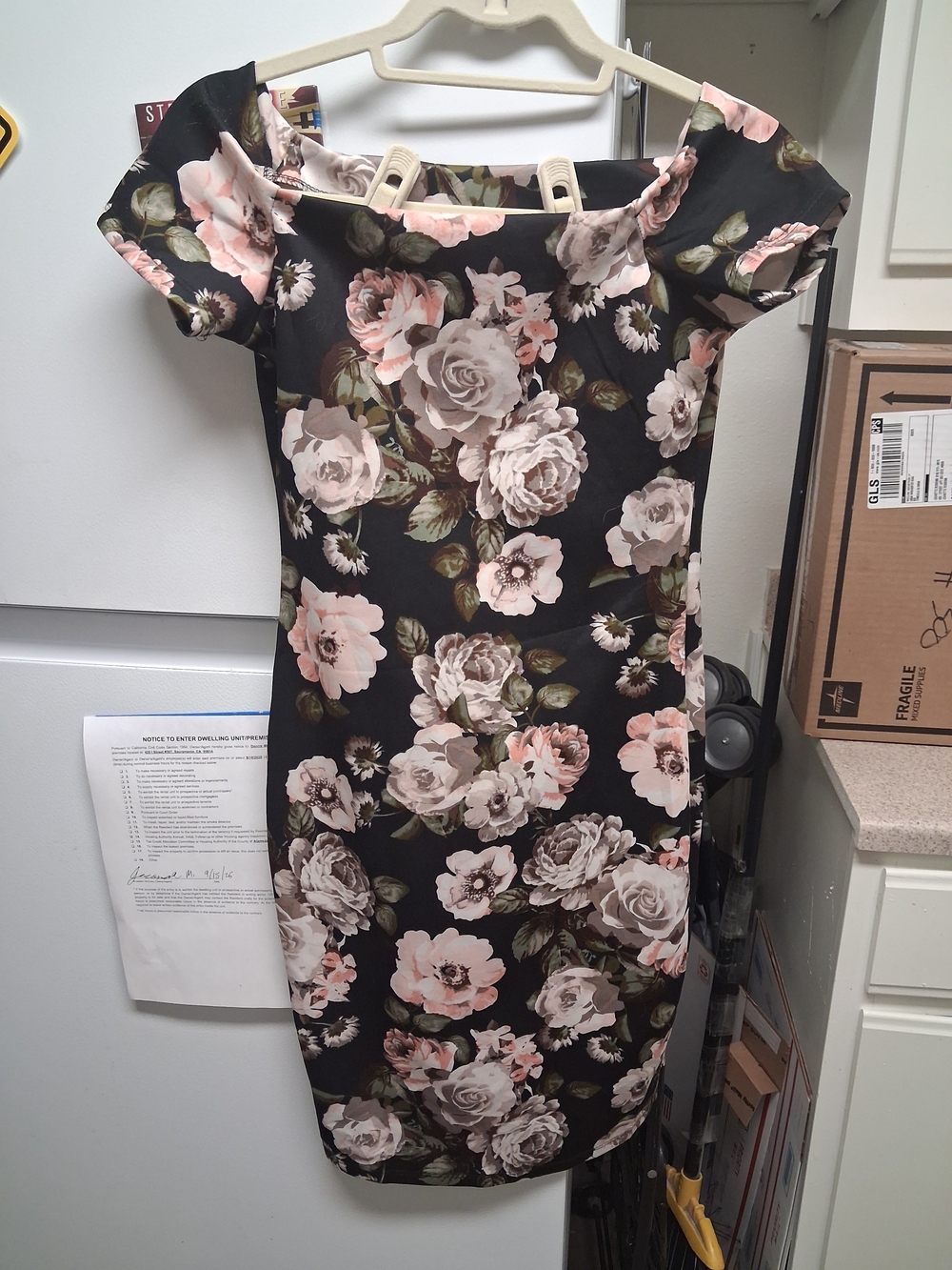 Floral Off-Shoulder Bodycon Dress - Black with Blush Floral From SNAP